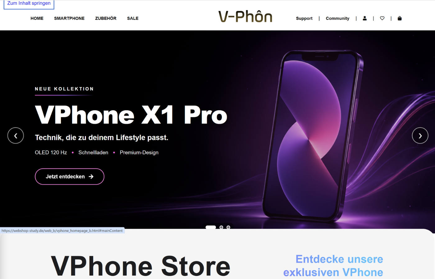 Screenshot der WCAG-orientiert optimierten Website B